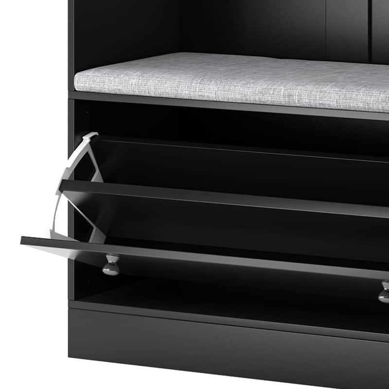 47" Wide Hall Tree with Shoe Storage Bench Entryway Bench with Coat Rack and Cushion Bed Bath